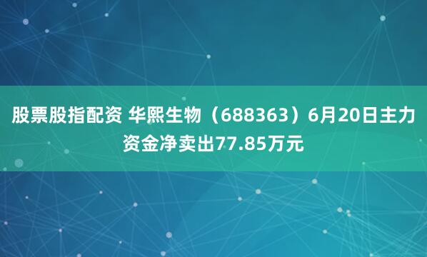 股票股指配资 华熙生物（688363）6月20日主力资金净卖出77.85万元